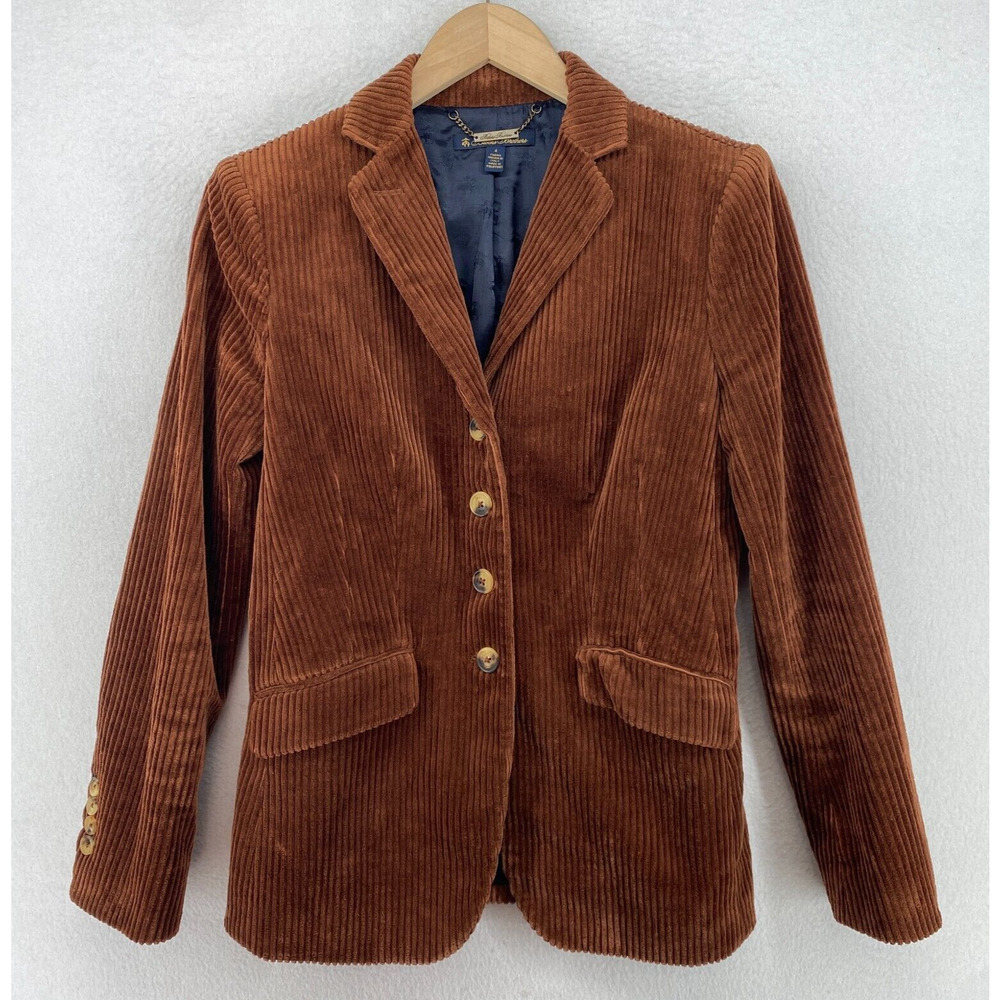 BROOKS BROTHERS Blazer Womens 4 Corduroy Button Front Jacket Cotton Brown Italy